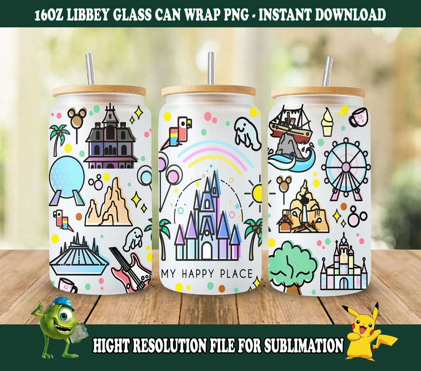 Magic Castle Tumbler Wrap, 16oz Libbey Can Glass, Cartoon tumbler wrap