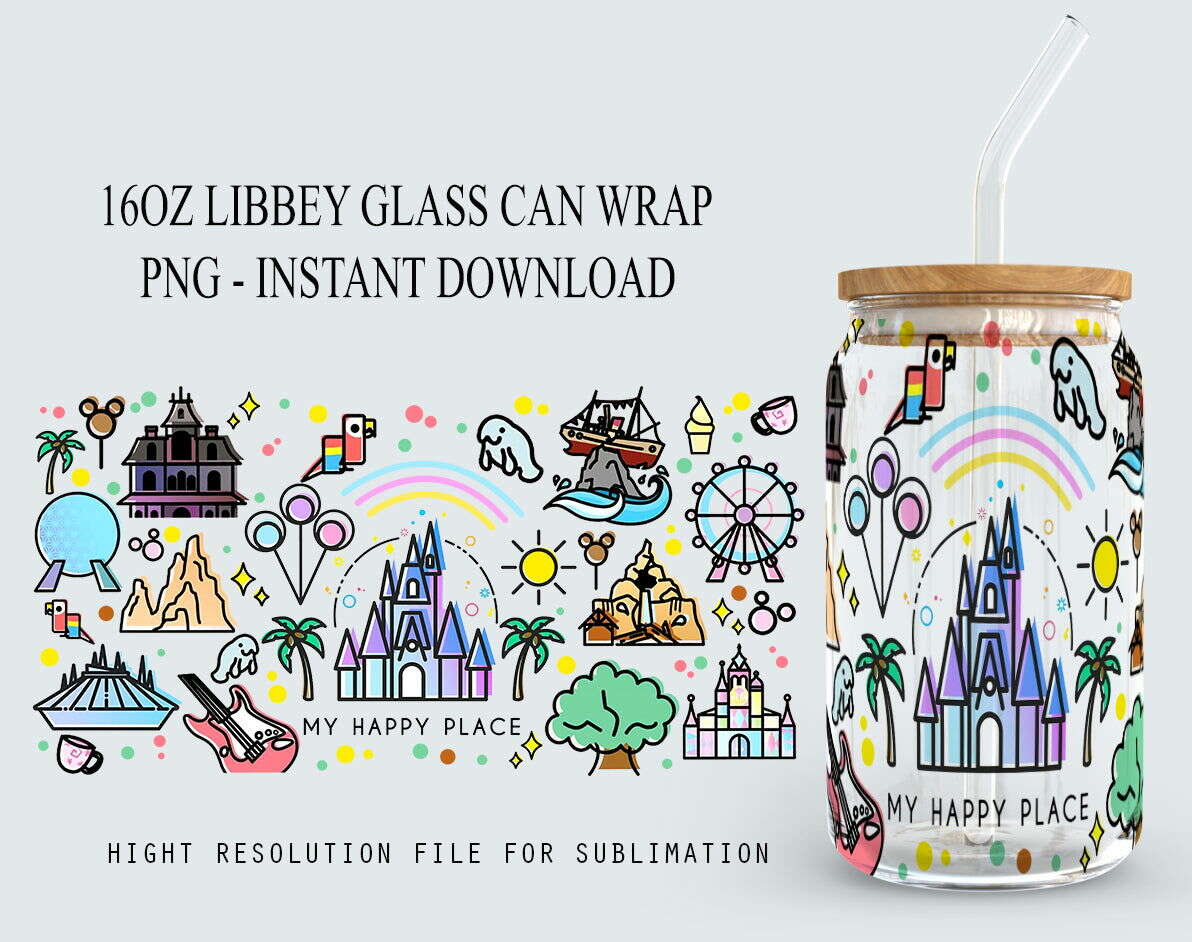 Magic Castle Tumbler Wrap, 16oz Libbey Can Glass, Cartoon tumbler wrap
