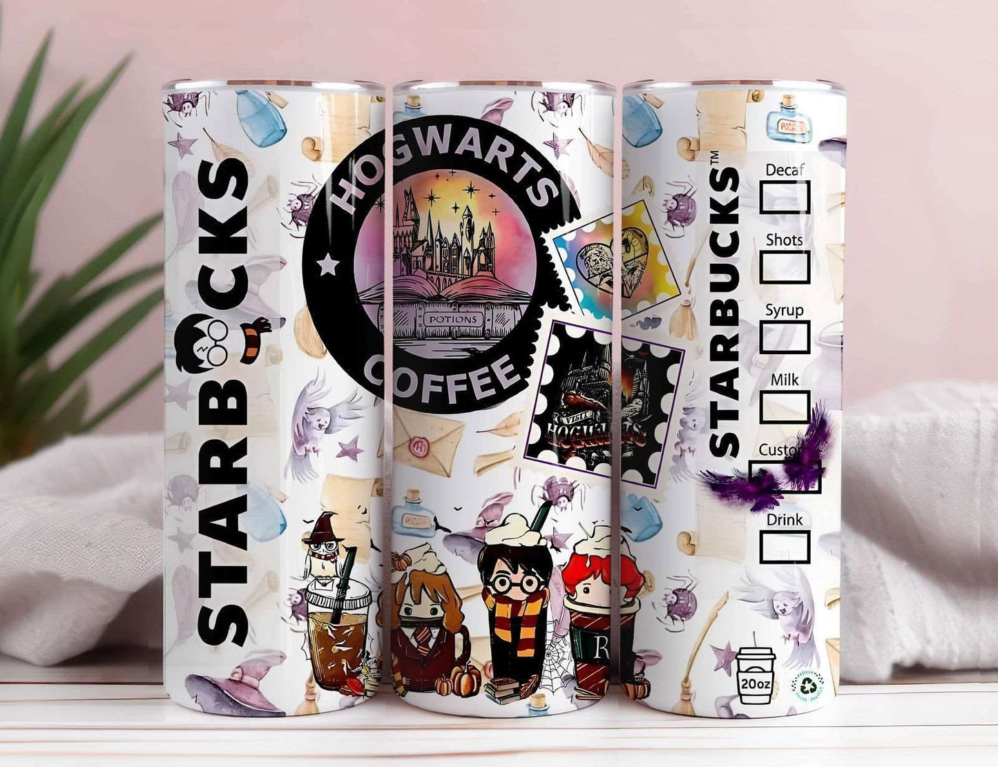 Magic Coffee Tumbler Wrap, Magic Houses 20oz Skinny Tumbler Sublimation Design