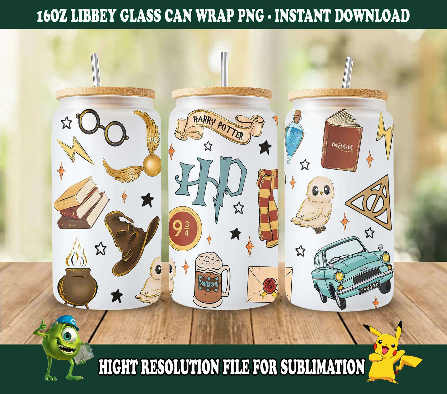 Magic Hp 16oz Can Glass Full Wrap png Design, Magic Sublimation Download