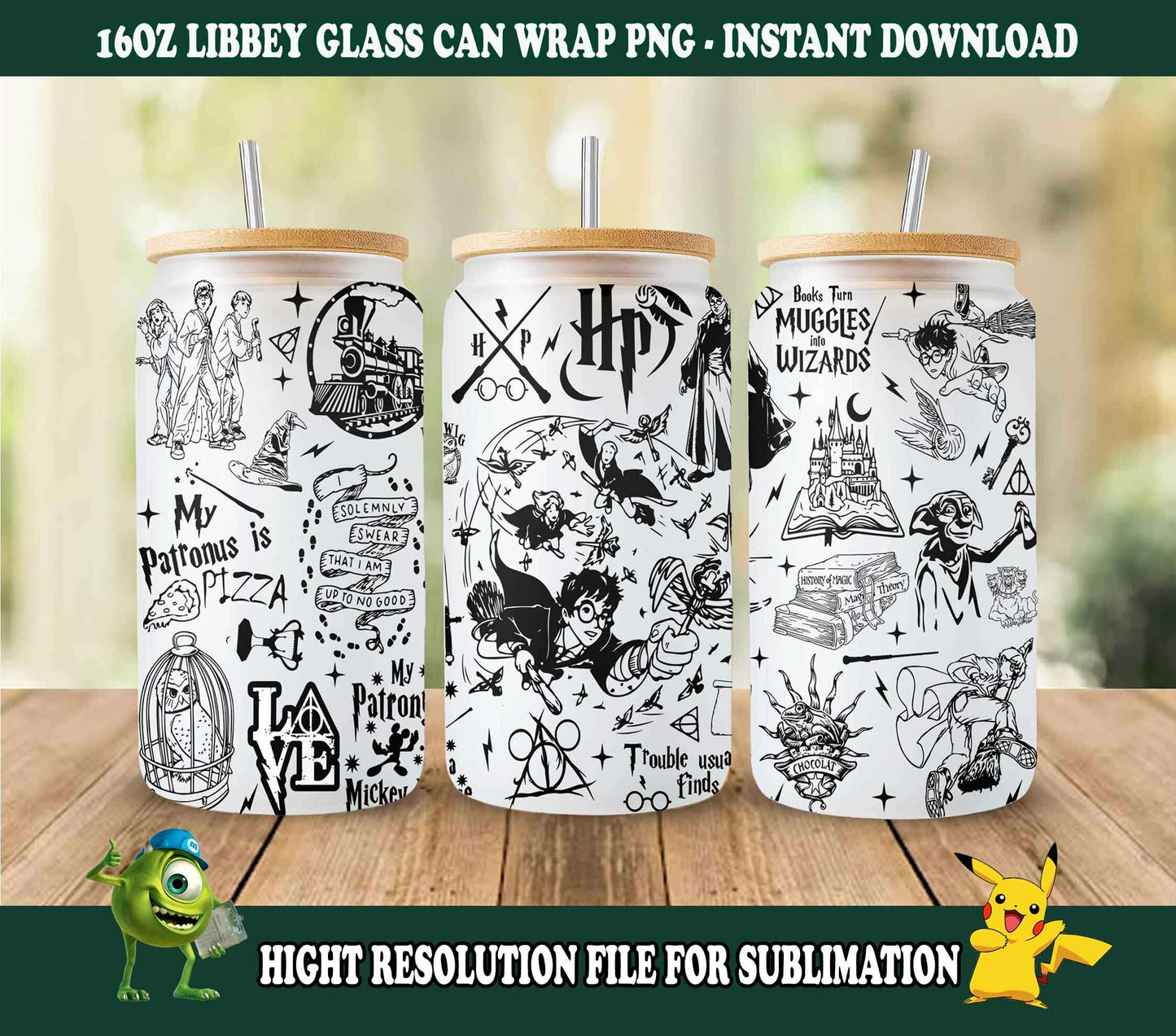 Magic HP 16oz Glass Can Wrap, Png, Svg Design, Sublimation Libbey Glass