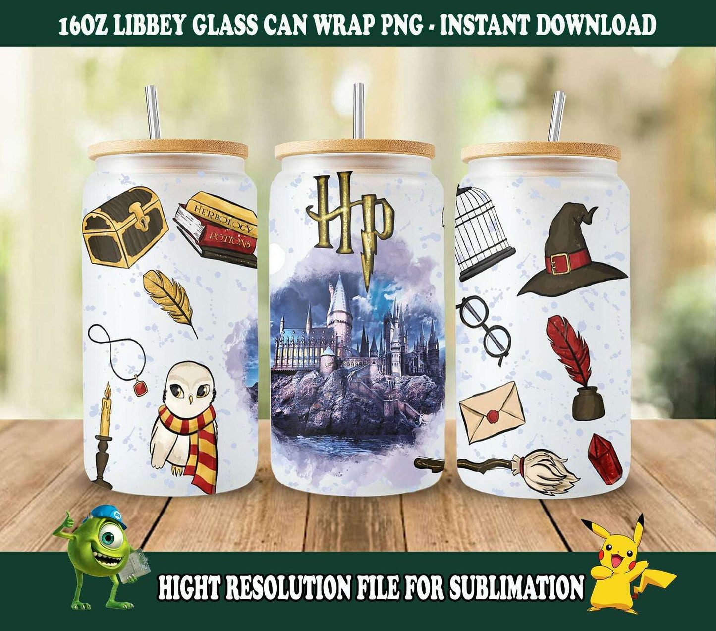 Magic HP 16oz Glass png, Libbey png, Libbey Glass PNG, Full Wrap Png
