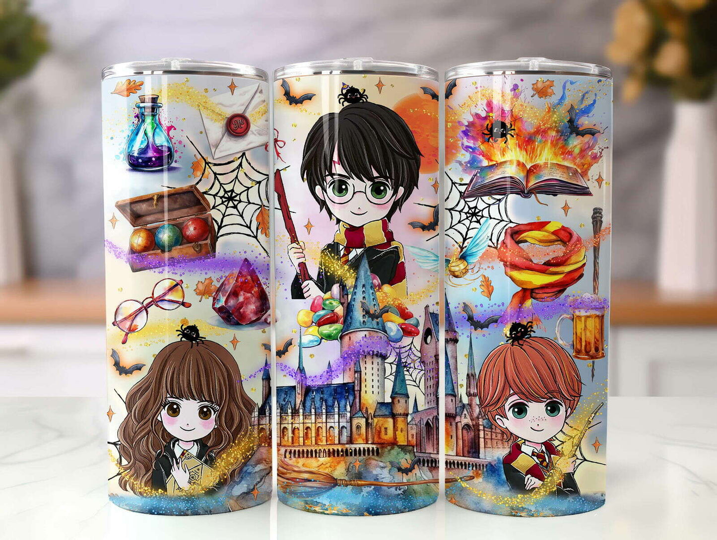 Magic HP Skinny Tumbler Sublimation 20oz, Magic Tumbler Wrap Png Design