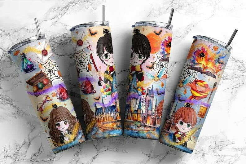 Magic HP Skinny Tumbler Sublimation 20oz, Magic Tumbler Wrap Png Design