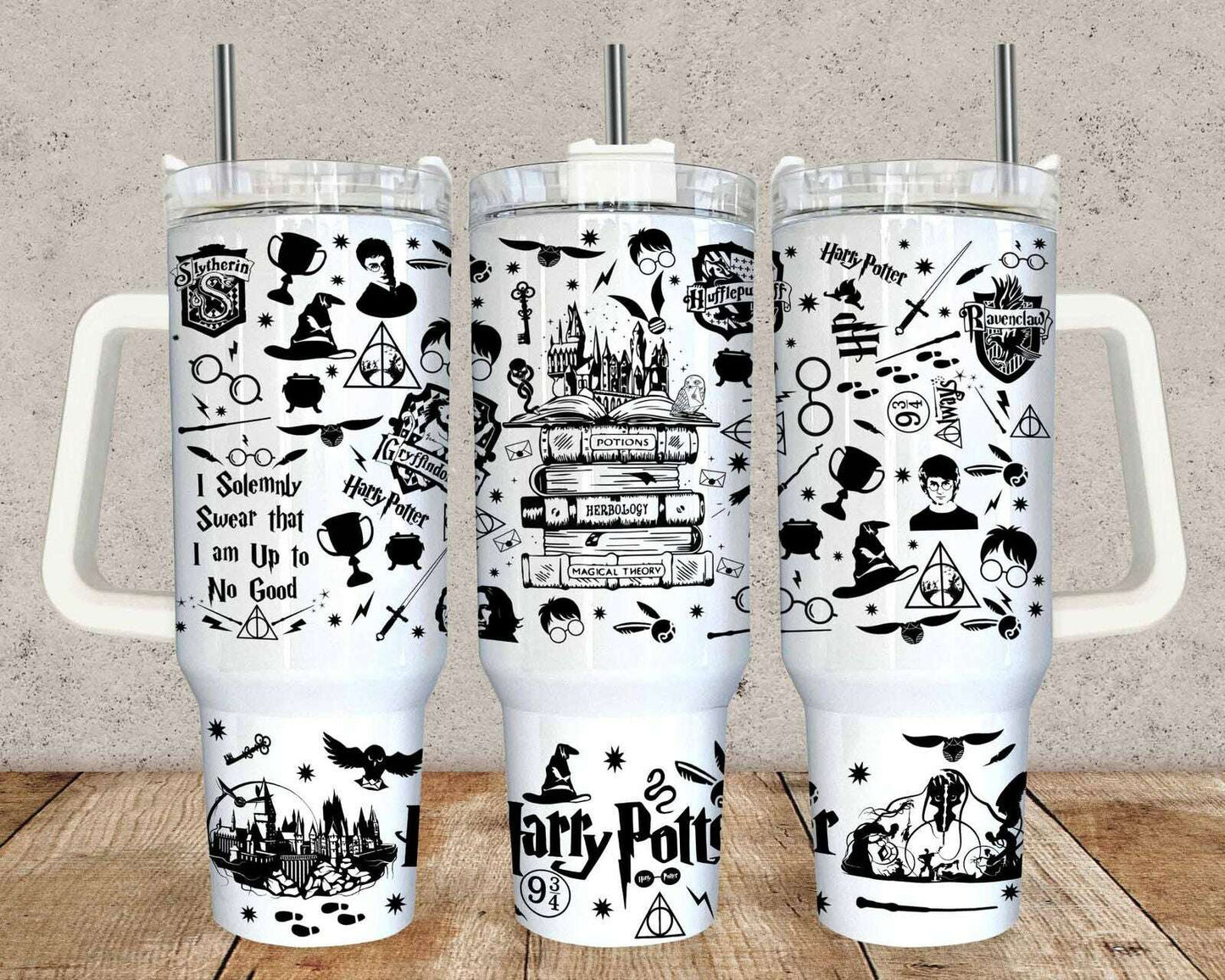 Magic Quencher 40oz Tumbler Wrap, Magic Castle, Magic Book Black And White Design