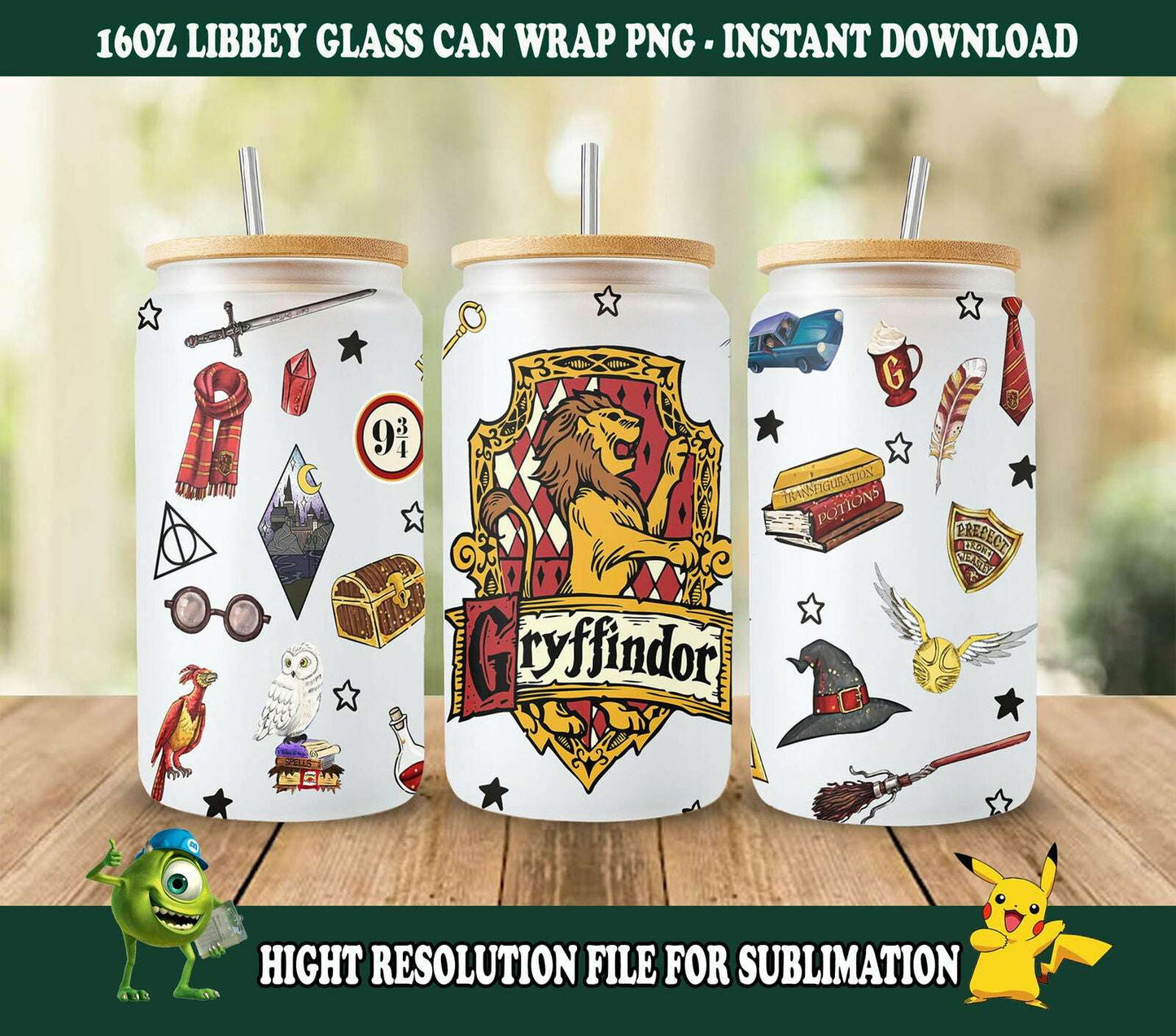 Magic School Cups Coffee Glass Wrap PNG, 16oz Libbey Glass Can Wrap