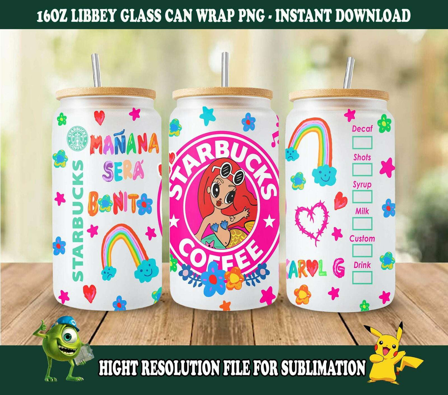 Manana Sera 16oz Glass Can Wrap, Manana Sera Coffee Png