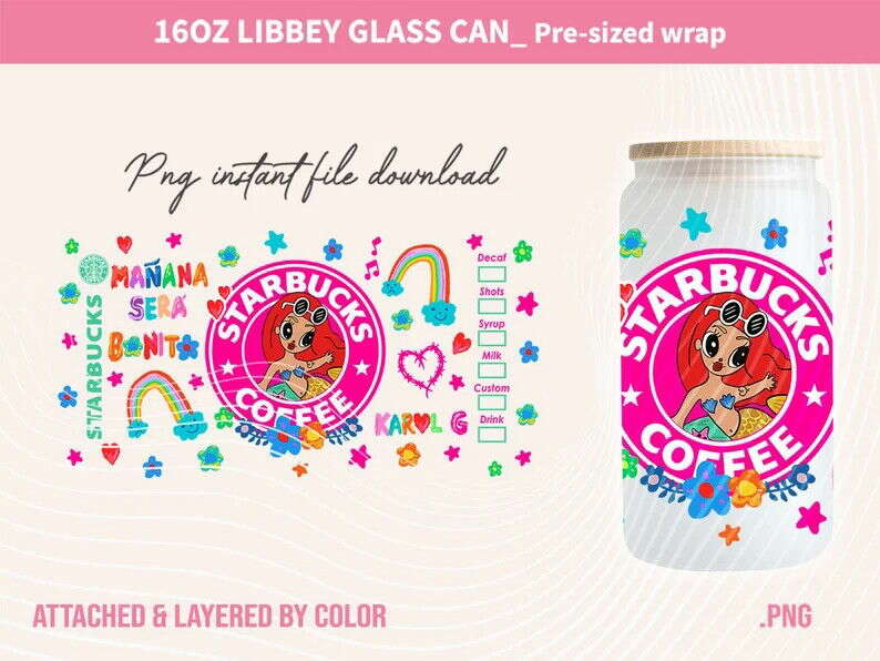 Manana Sera 16oz Glass Can Wrap, Manana Sera Coffee Png
