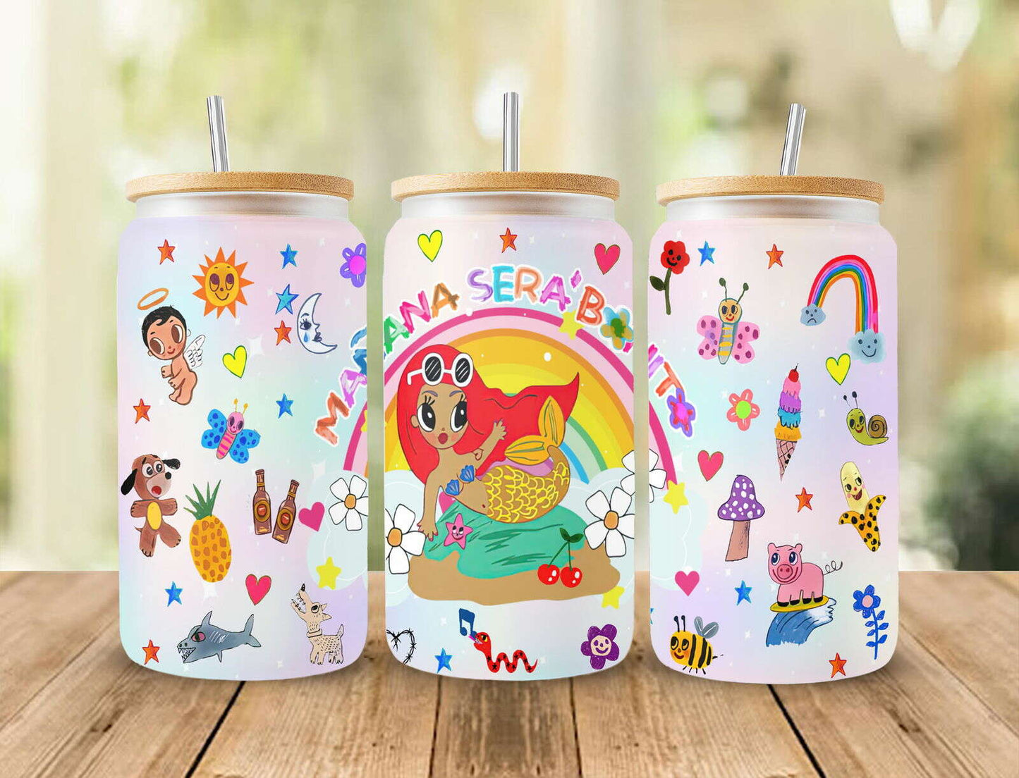 Manana Sera 16oz Glass Can Wrap, Png Design Libbey Glass Can
