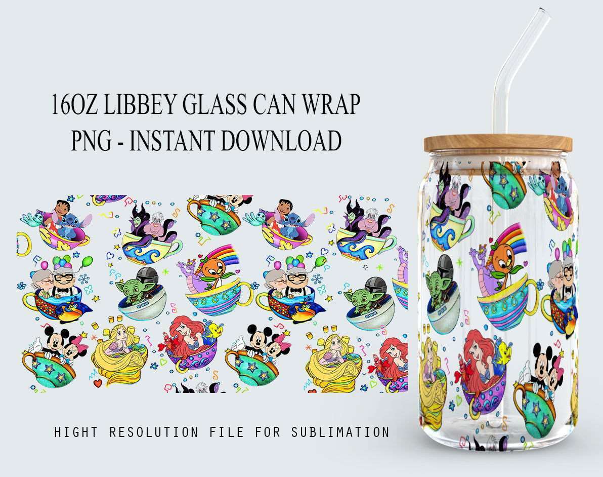 Mouse And Friends Glass Can Wrap, 16oz Glass Can Wrap, Cartoon Libbey Can Glass