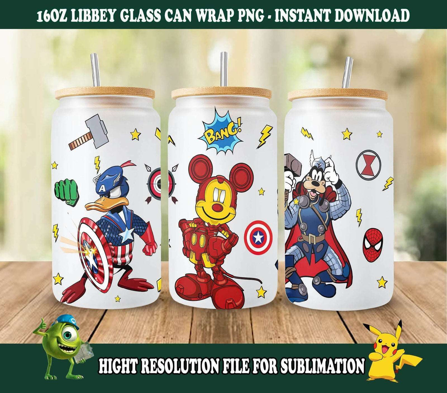 Mouse Superhero 16oz Glass Can Wrap, 16oz Libbey Can Glass, Mouse And Friends