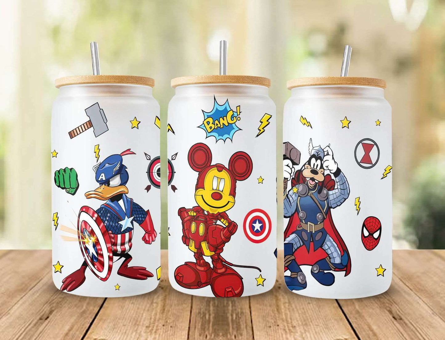 Mouse Superhero 16oz Glass Can Wrap, 16oz Libbey Can Glass, Mouse And Friends