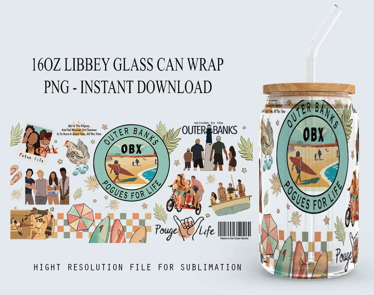 OTB 16oz Libbey Can Glass, Paradise On Earth Tumbler, Beach Can Glass Wrap