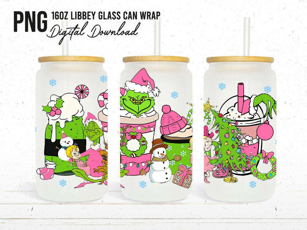 Pink Christmas Tumbler Wrap, 16oz Can Glass Wrap