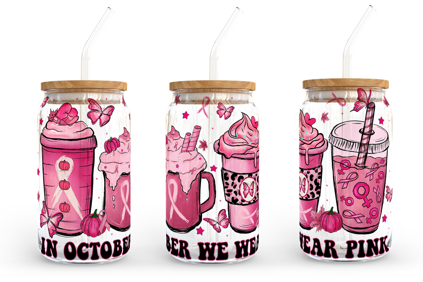 Pink Coffee Design Png, 16oz Libbey Can Glass, Digital Download