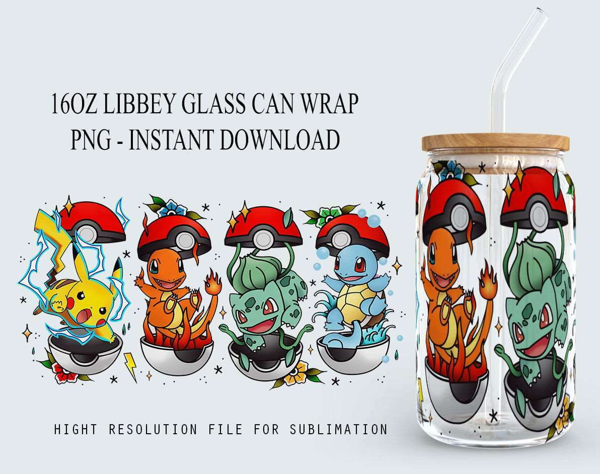 Poke Glass Can Wrap 16oz Glass Can Png, Poke Tumbler, 16oz PNG Digital Download