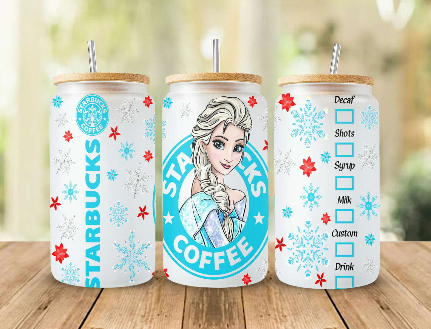 Princess Coffe 16oz Glass Wrap, Libbey Can Glass 16oz Sublimation Design