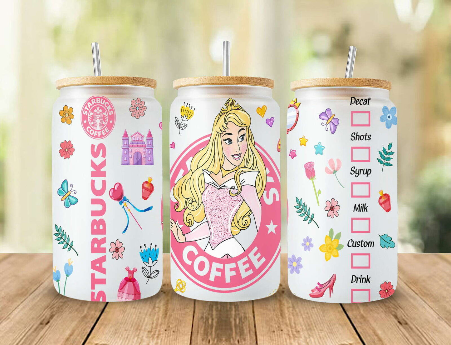 Princess Coffee 16oz Glass Can Png, Libbey Can Glass 16oz, Princess Png Design