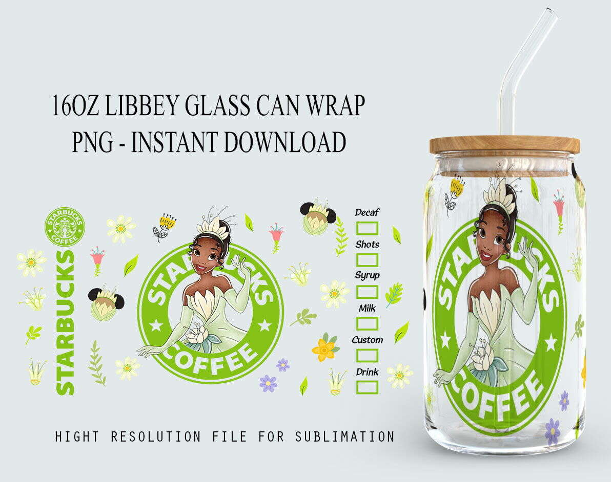 Princess Tumbler, 16oz Glass Can Png, Libbey Can Glass 16oz Instant Download