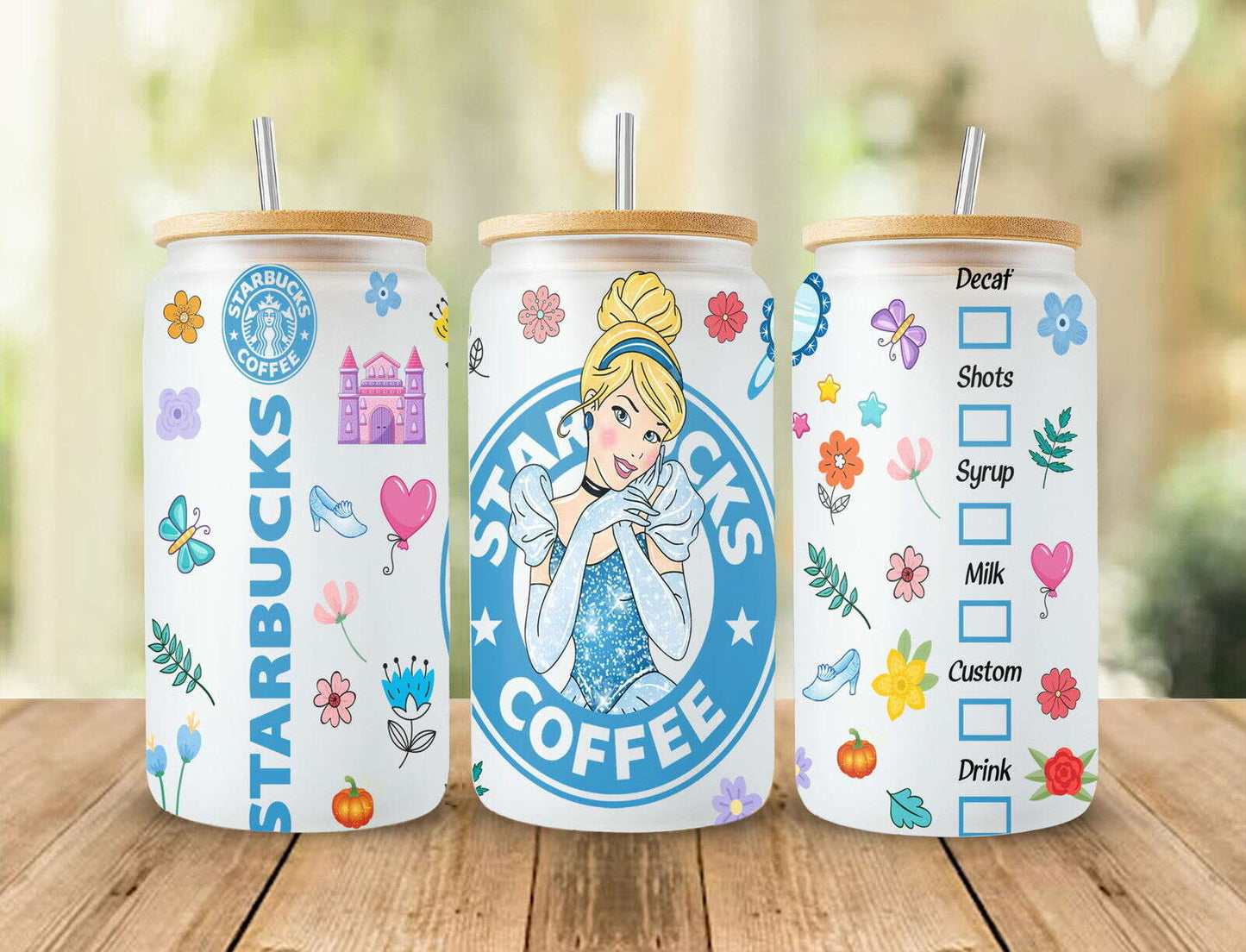 Princess Tumbler, Princess Coffee Glass Wrap, 16oz Glass Can Wrap