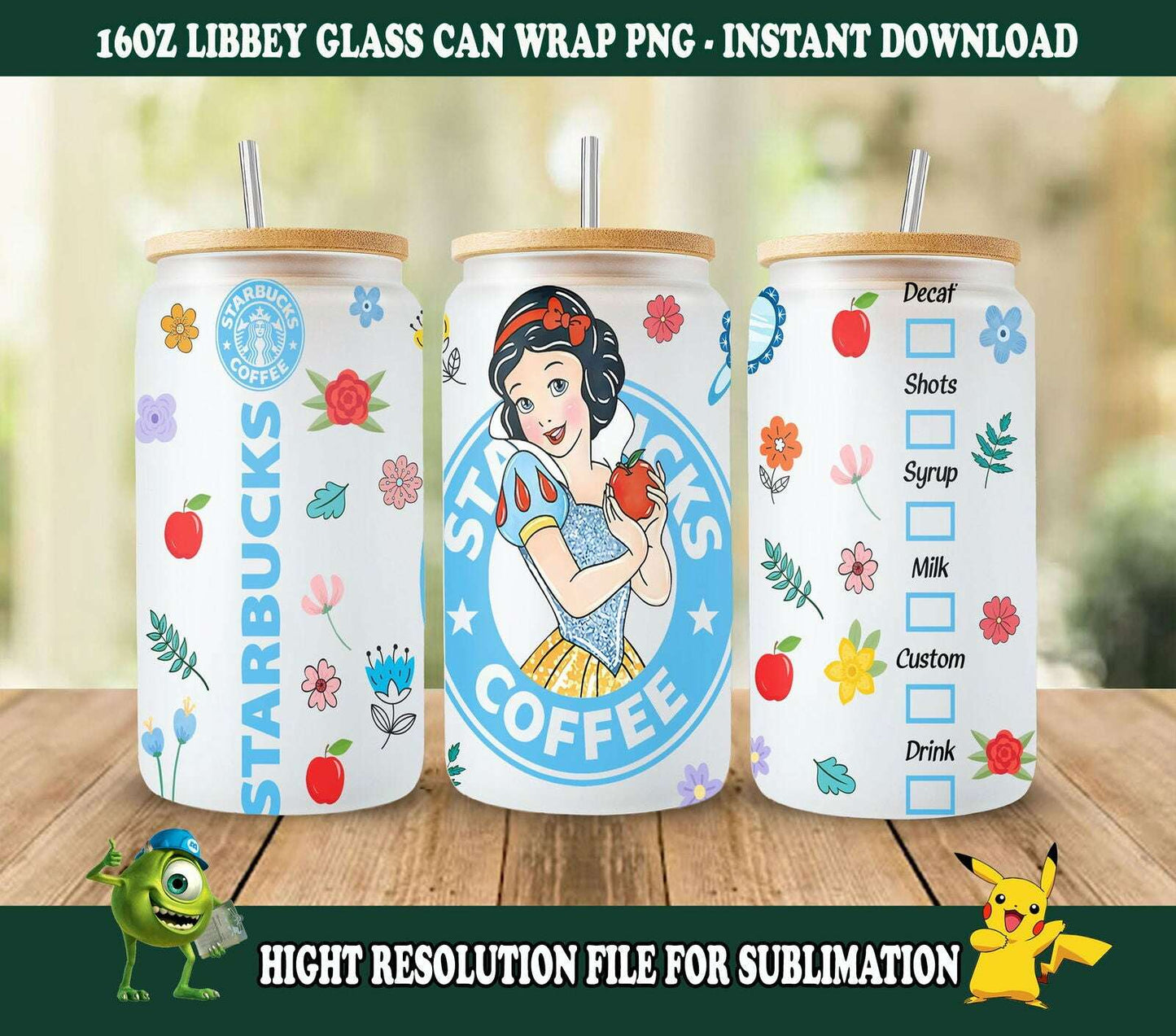 Princess Tumbler, Princess Libbey 16oz Glass Can Wrap Design