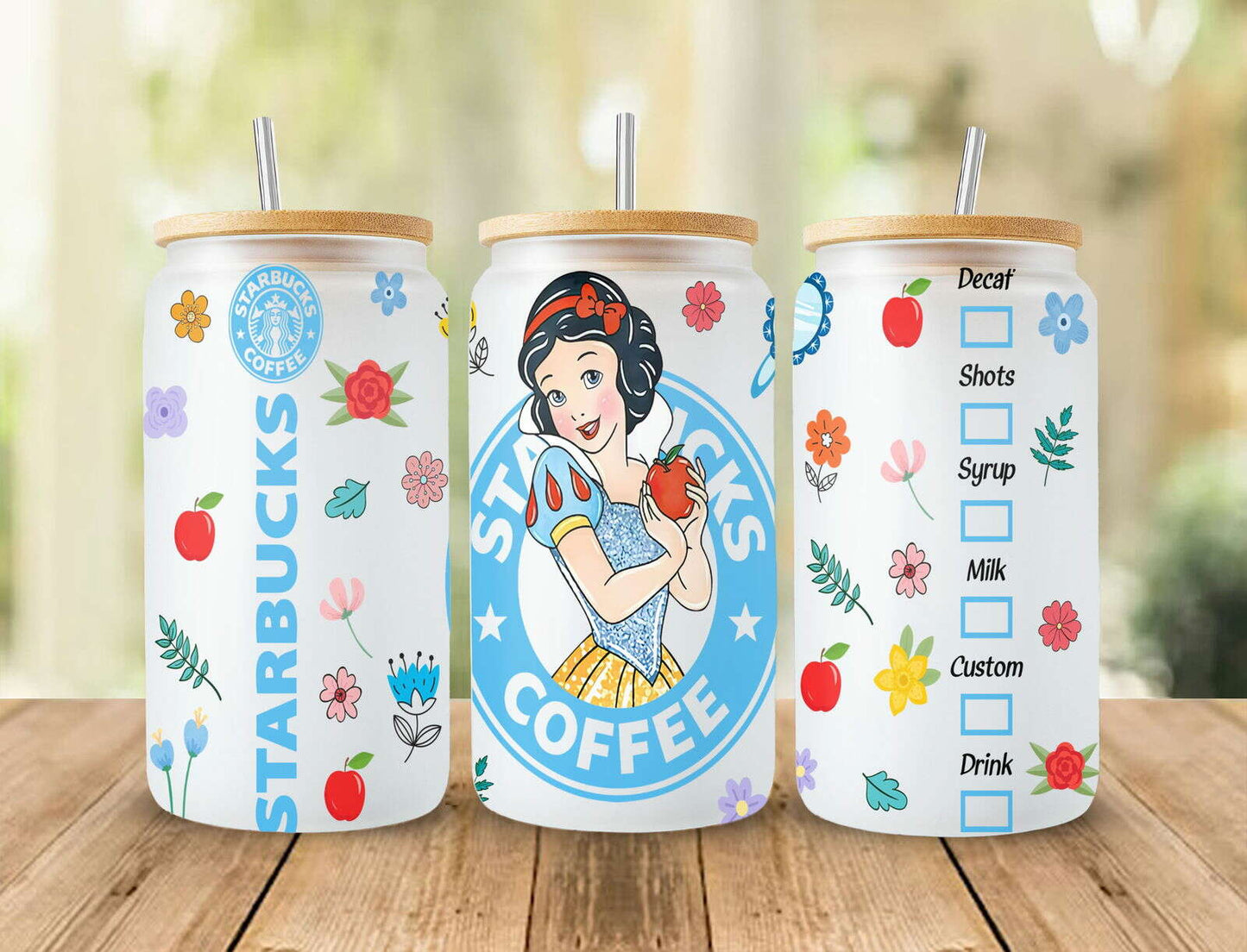 Princess Tumbler, Princess Libbey 16oz Glass Can Wrap Design
