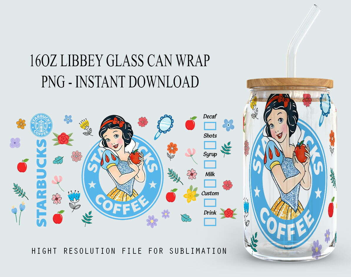 Princess Tumbler, Princess Libbey 16oz Glass Can Wrap Design