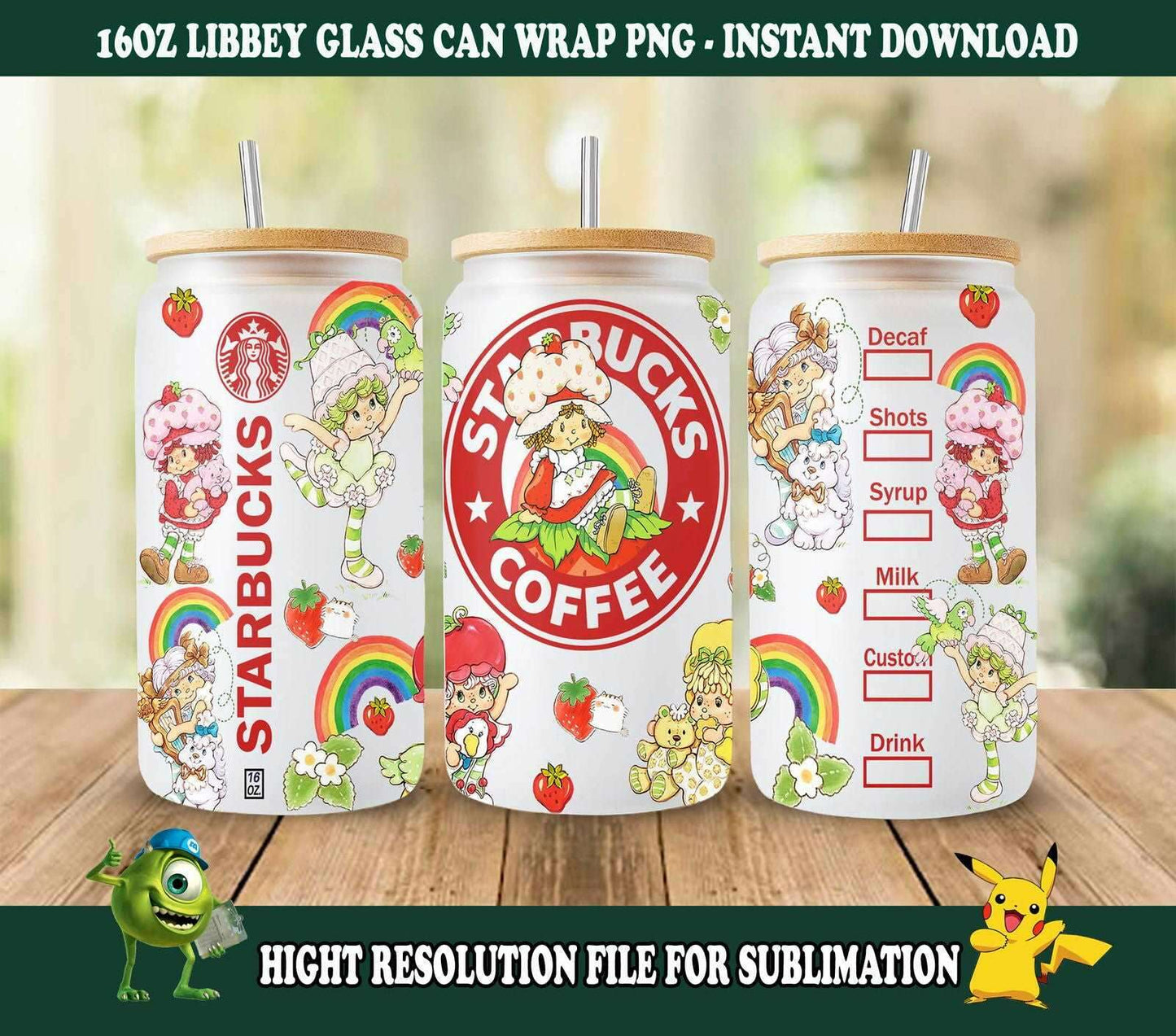 Retro Strawberry Can Glass, 16oz Can Glass Wrap Design PNG, Retro Cartoon 80s Tumbler