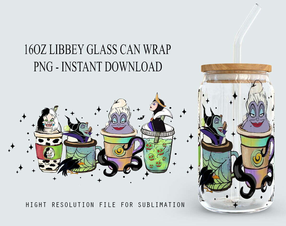 Seven Dwarfs 16oz Glass Can Wrap, 16oz Libbey Can Glass, Full Glass Can Wrap