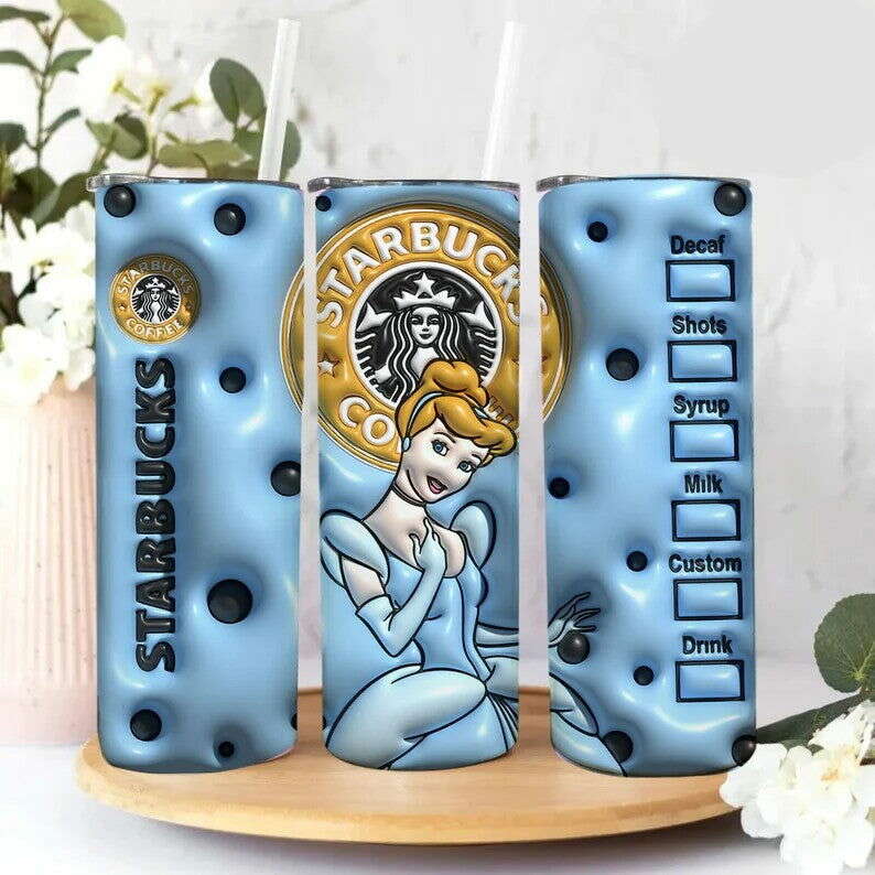 Snow White, Princess Starbucks Tumbler 3D infliate, PNG Tumbler 20oz