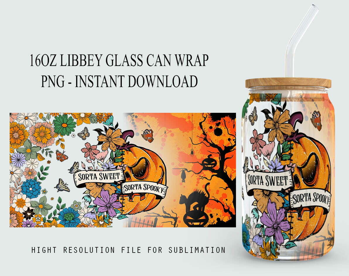 Sorta Sweet Sorta Spooky 16oz Libbey Glass Can Sublimation Design