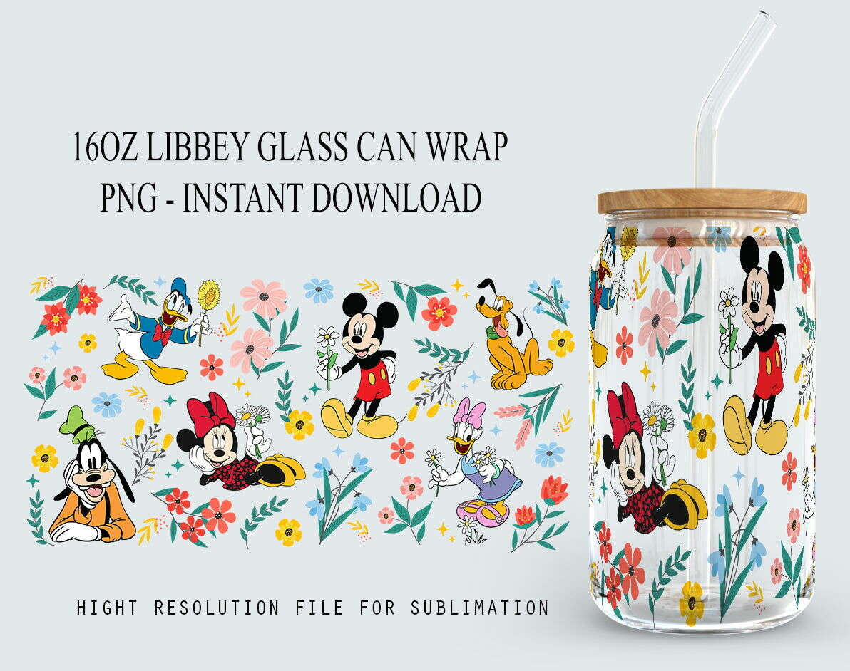 Cartoon Spring Can Glass Wrap Png, Spring Flowers 16oz Can Glass wrap