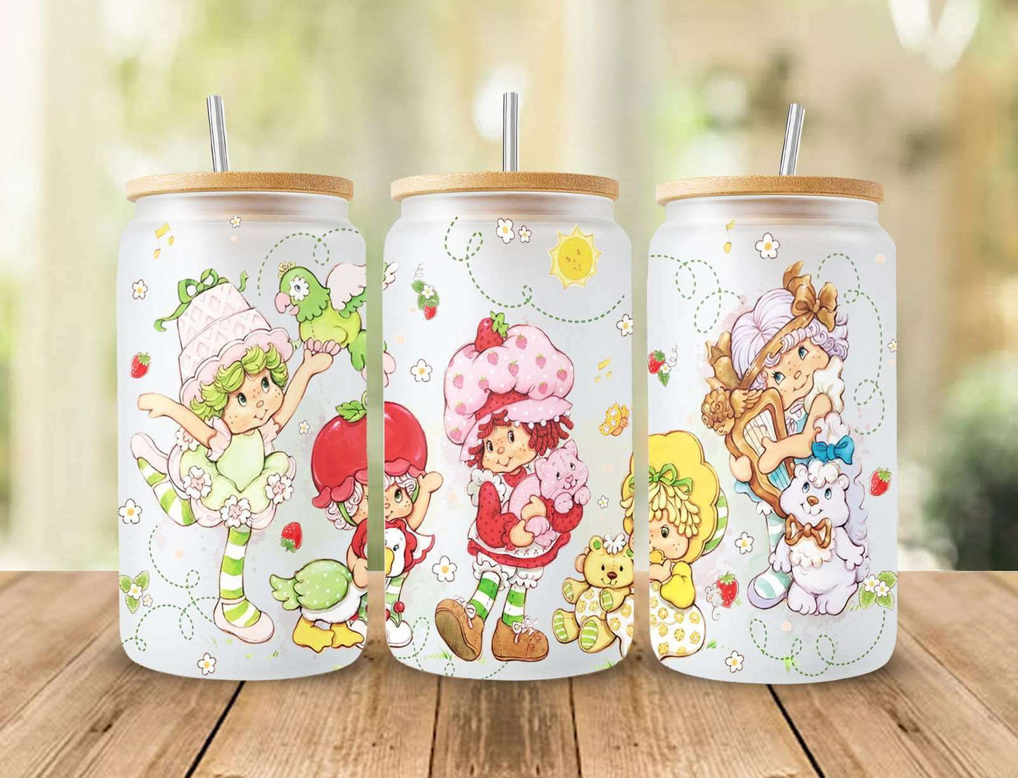 Strawberry Glass Can Png, Cartoon 80s Can Glass, 80s cartoons png, rainbow girl Libbey Glass Can