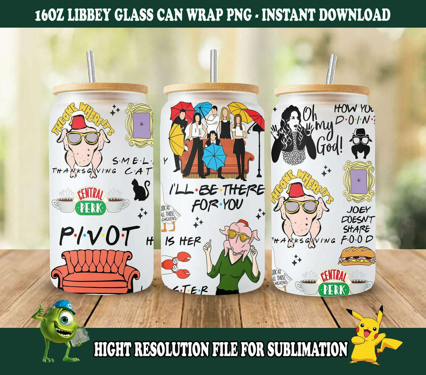 Thanks Giving 16oz Libbey Glass Can Wrap, Friends Giving Sublimation Designs, Friends come together, TV t-shirt
