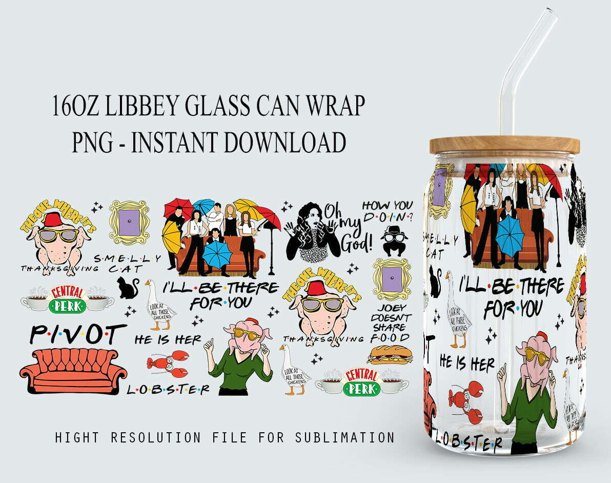 Thanks Giving 16oz Libbey Glass Can Wrap, Friends Giving Sublimation Designs, Friends come together, TV t-shirt