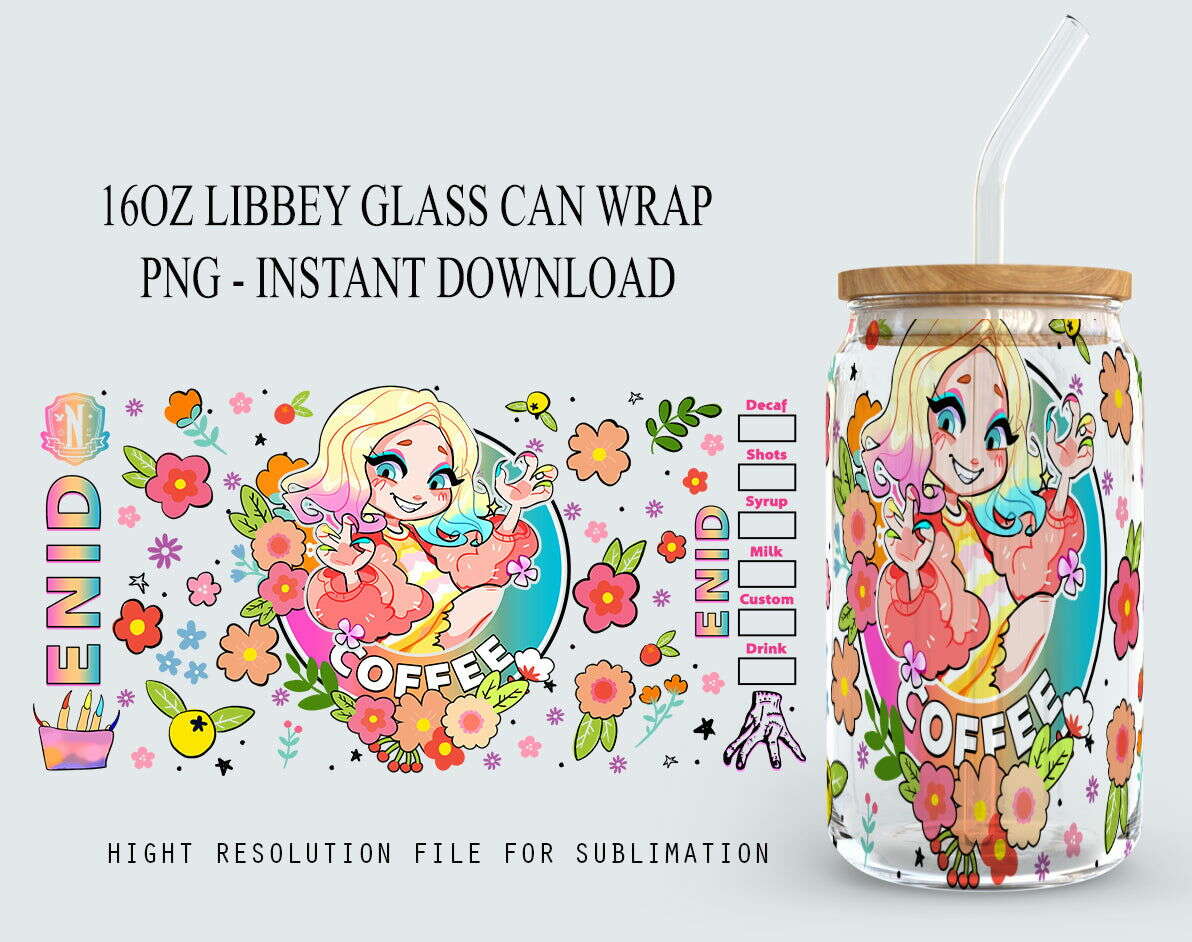 Tumbler Wrap, Wednesday Png, 16oz Can Glass