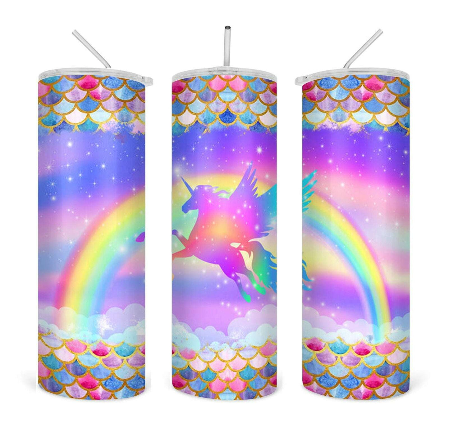 Unicorn Rainbow Flowers straight 20oz skinny tumbler digital