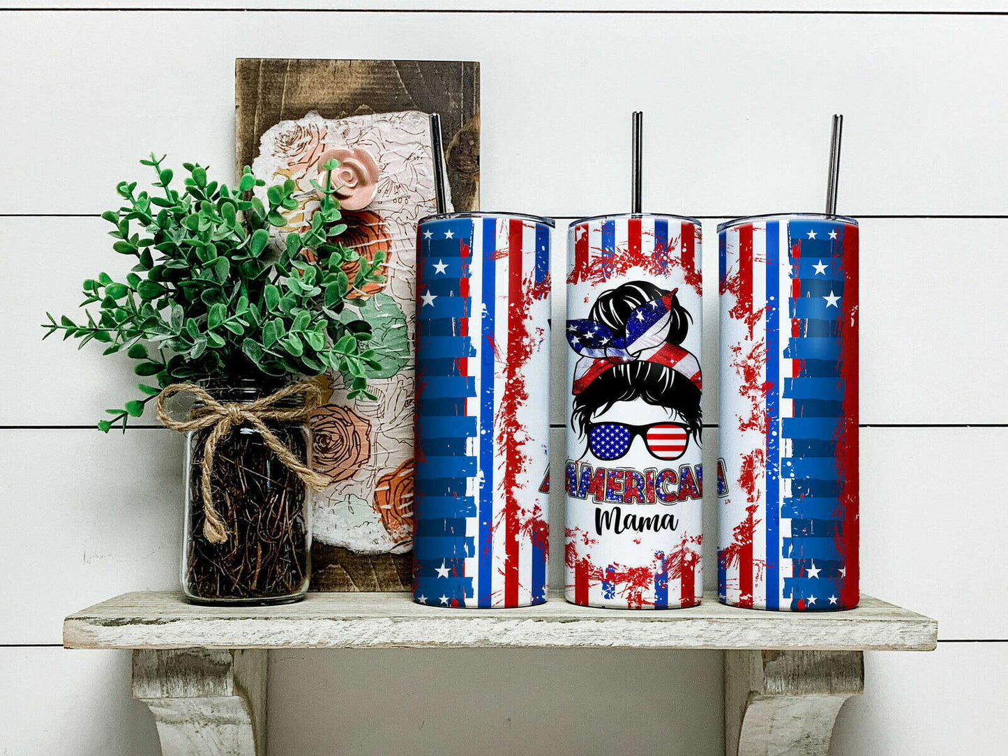 USA American Mama Tumbler Wrap, Mama Sublimation Design
