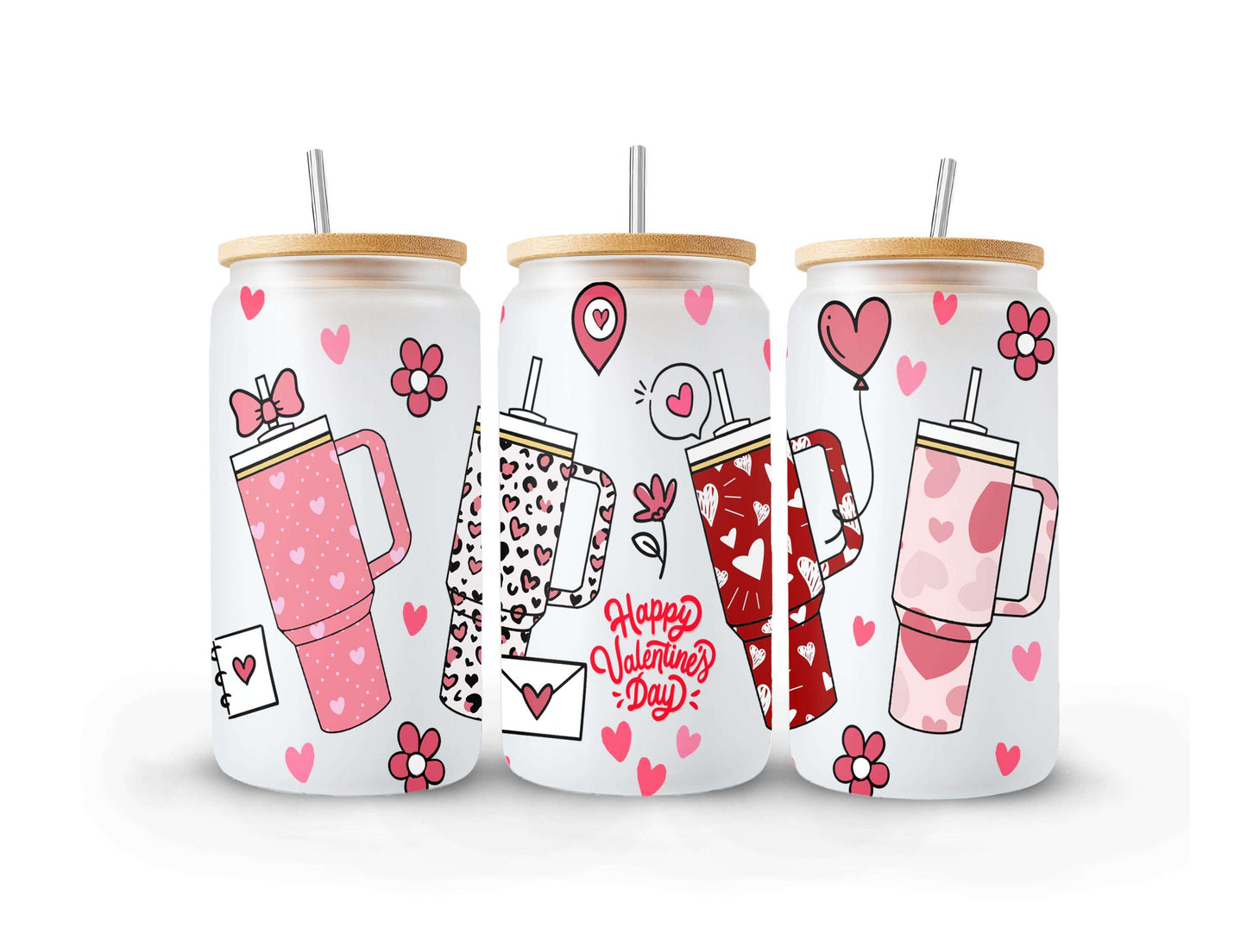 Valentine's Day 16oz Glass Can Png, Valentines Candy Heart Glass Can PNG