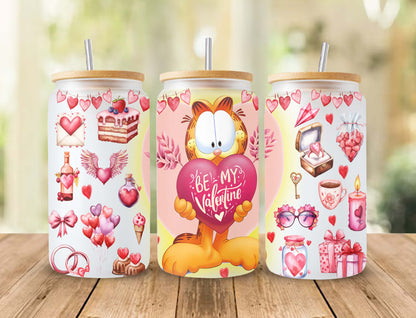 Cartoon Valentine Tumbler, Valentine Glass Wrap, 16oz Glass Can Png, Libbey Can Glass 16oz