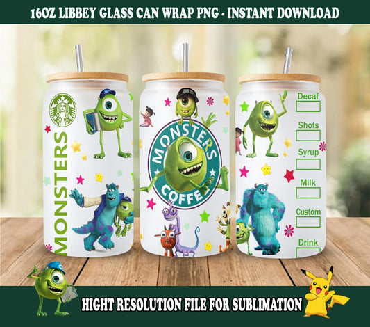 Cartoon 16oz Libbey Skinny Wrap, Sublimation Design, Digital Download