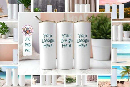 20oz Tumbler Mockup Bundle, full view wrap mockup