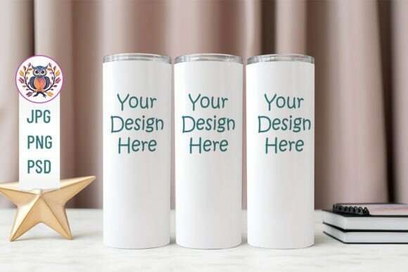 20oz Tumbler Mockup Bundle, full view wrap mockup