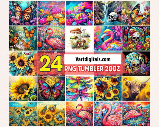 24 PNG TUMBLER Colorful Animals and Plants design 20oz Tumbler 2, PNG download