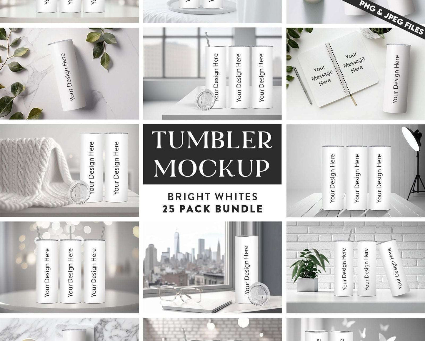 25 x Bright Whites Tumbler Mockup 20oz Skinny Straight Tumbler