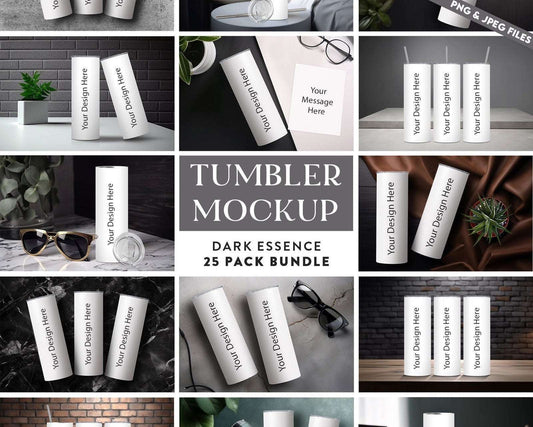 25 x Dark Essence Tumbler Mockup 20oz Skinny Straight Tumbler