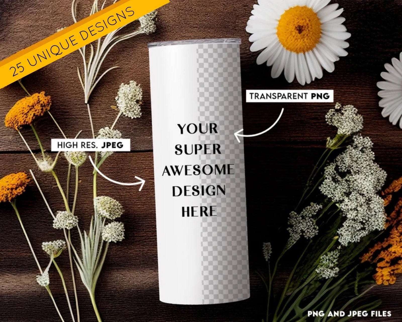 25 x Western Theme Skinny Tumbler Mockup Bundle  20oz Tumbler Mock-Up