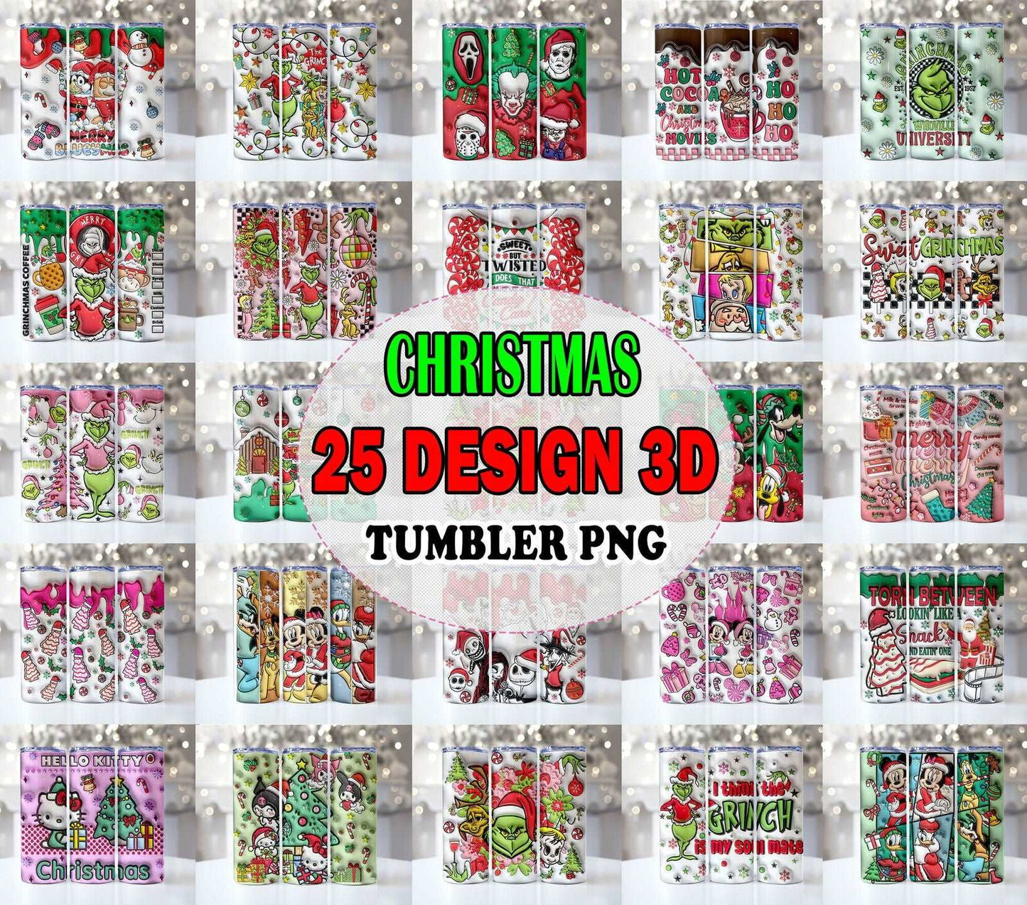 25 Designs 3D Christmas Tumbler Sublimation 