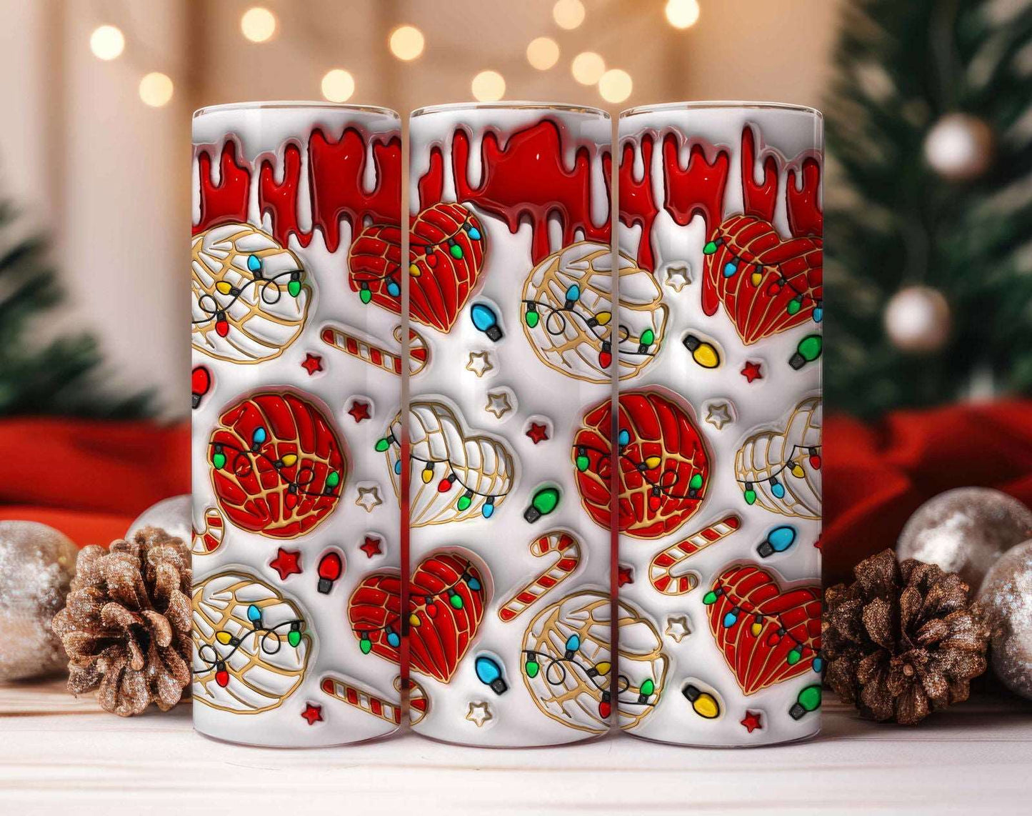 3D Christmas Cafecito y Chisme Inflated Tumbler Wrap 