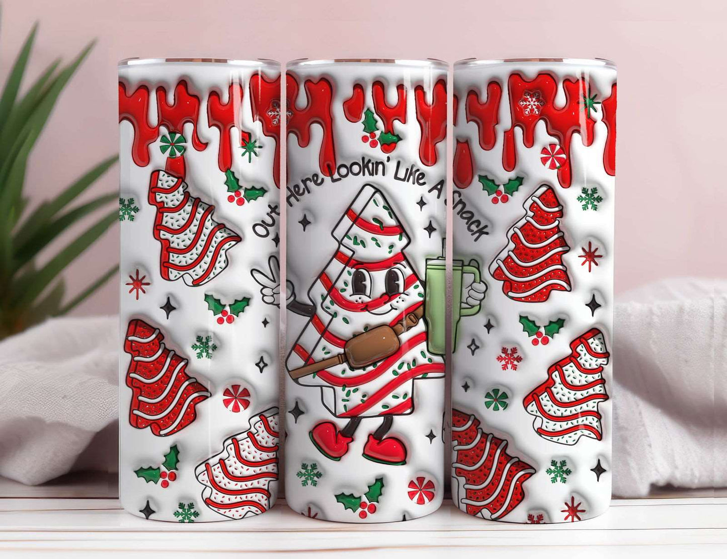 3D Christmas Tree Cake Inflated Tumbler Wrap 